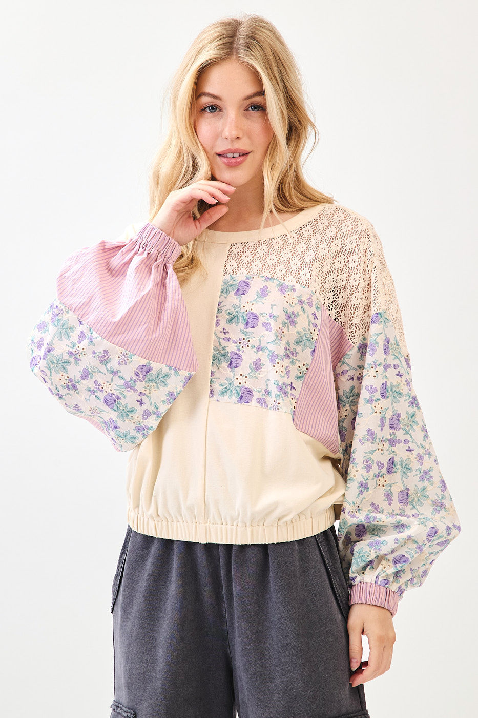 Thumbnail: Lavender Fields Patchwork Pullover