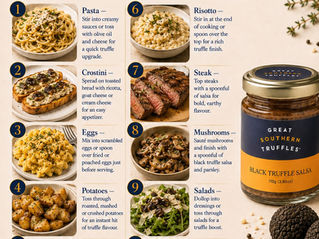 Infographic showing 10 easy ways to use black truffle salsa