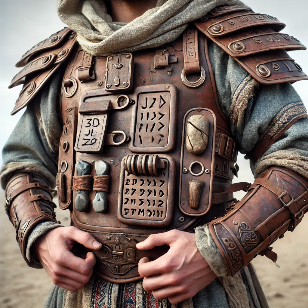 Biblical soldier wearing a crude communication device