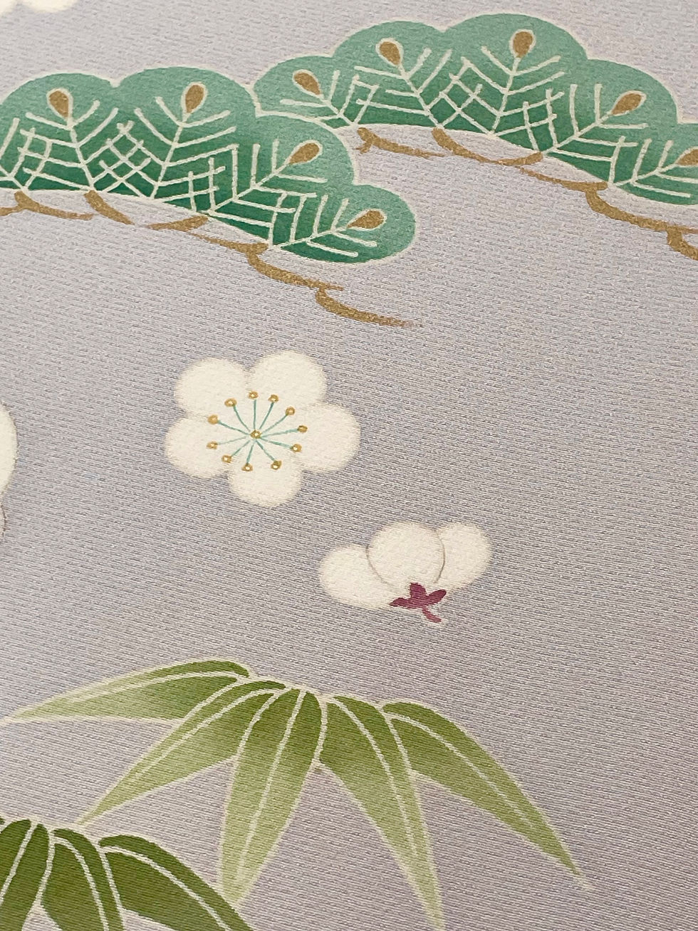 サムネイル： 染名古屋帯＊松竹梅ふくら雀（桜鼠色）