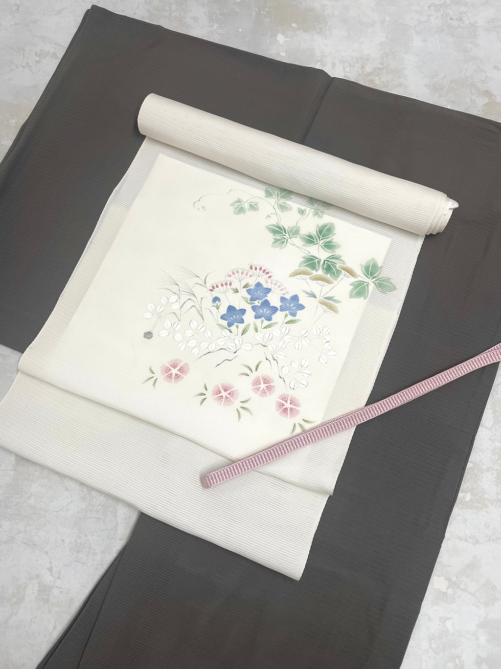 サムネイル： 染名古屋帯＊秋草（象牙色）
