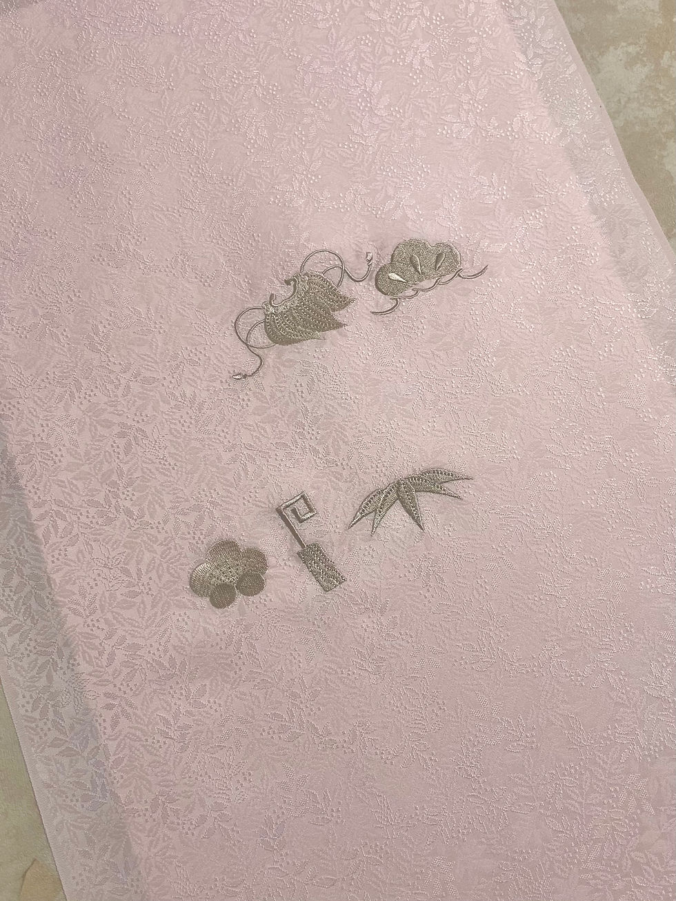 サムネイル： 染名古屋帯＊刺繍めでた尽くし（桜色）
