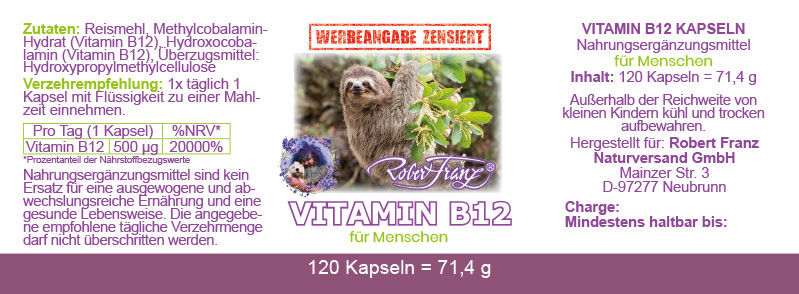 Miniaturbild: Beschreibung von Vitamin B12 120 Kapseln