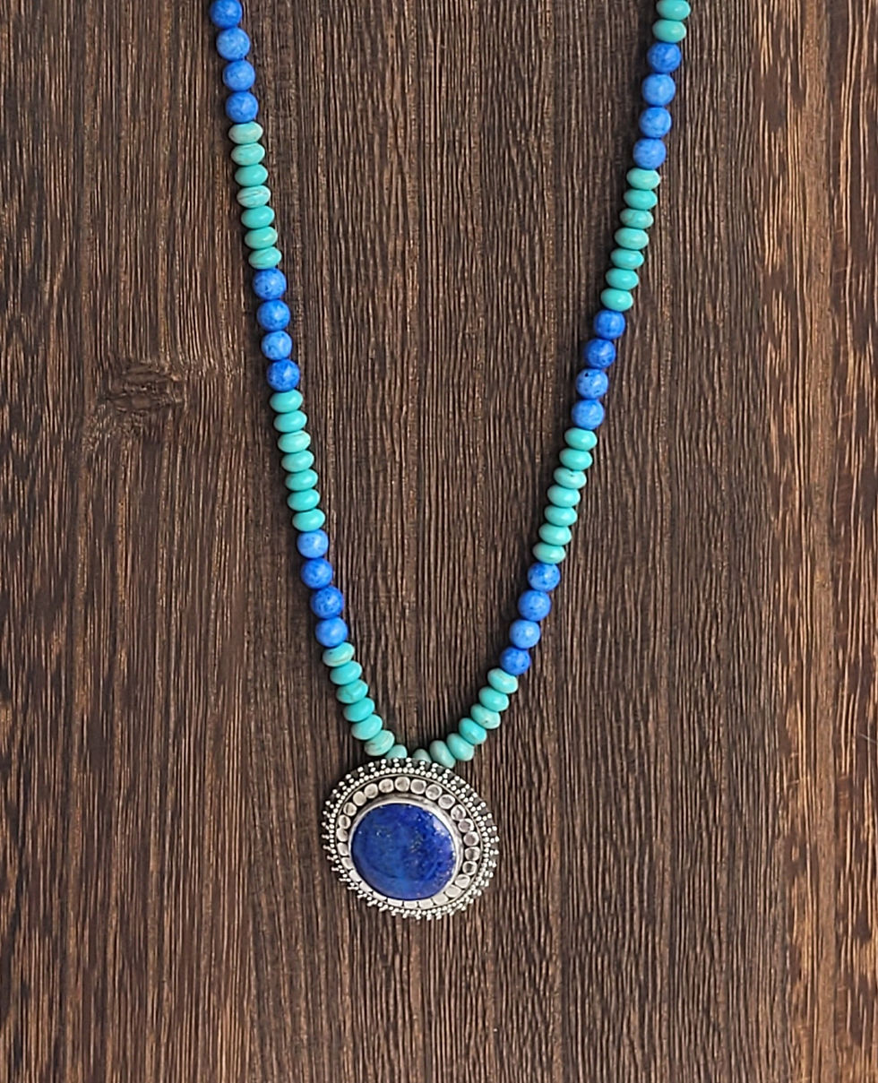 Thumbnail: Sterling Silver, Lapis and Turquoise Necklace
