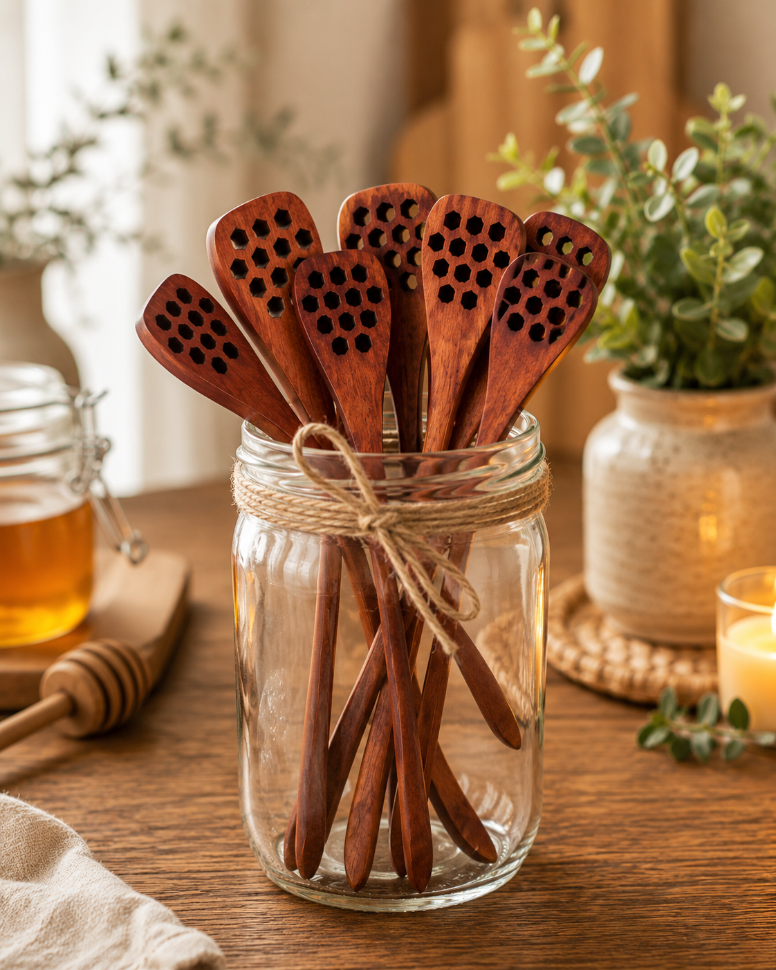 Wooden Slotted Honey Spoons