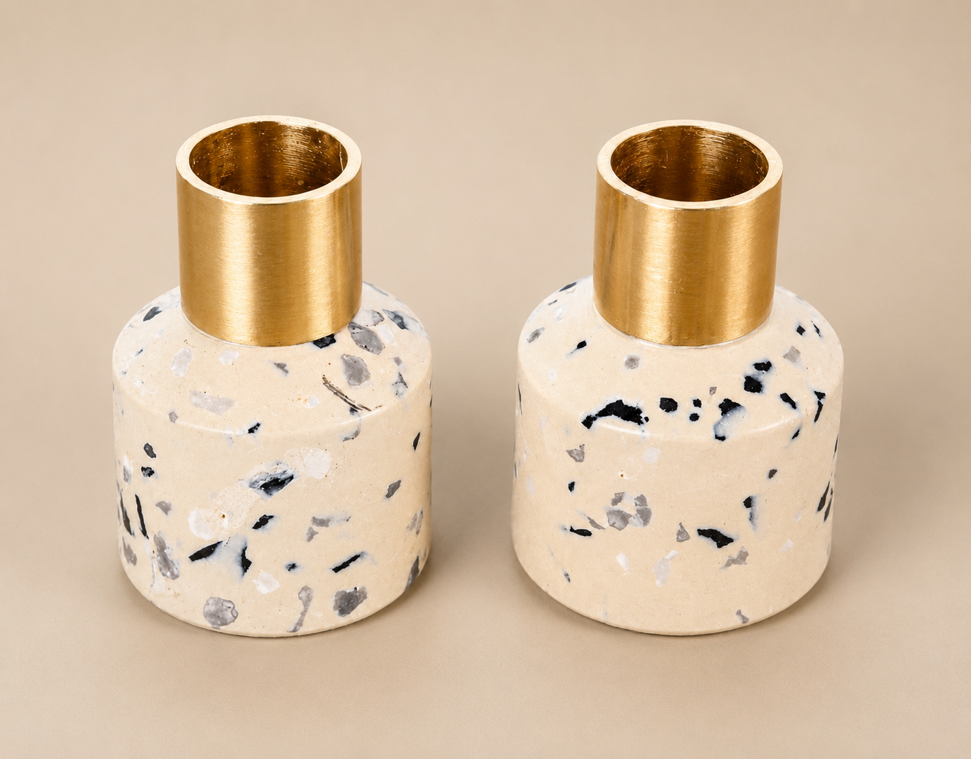 Terrazzo w/brass accent candle holder set