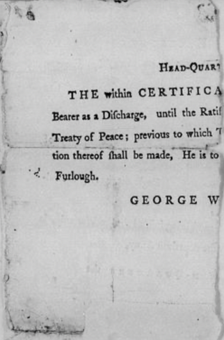 Two halves of Nancy’s father’s discharge paper from George Washington.