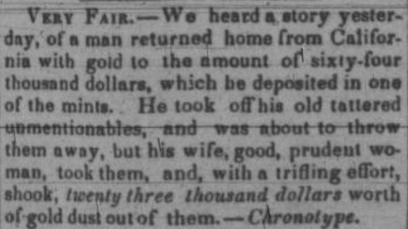 Stories like this one in a March 7, 1849 issue of The Milan Tribune ran rampant and only spurred more people, such as the men apart of the Milan Company, to pack their wagons and get rolling before there would be no gold rocks left to pocket.