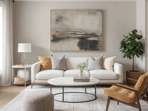 A Real Estate image elegant modern staged living room using neutral colors