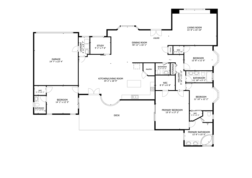 Detailed residential floor plan showing living room, kitchen, primary bedroom layout.