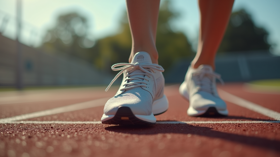 Close-up view of a high-quality running shoe on a track