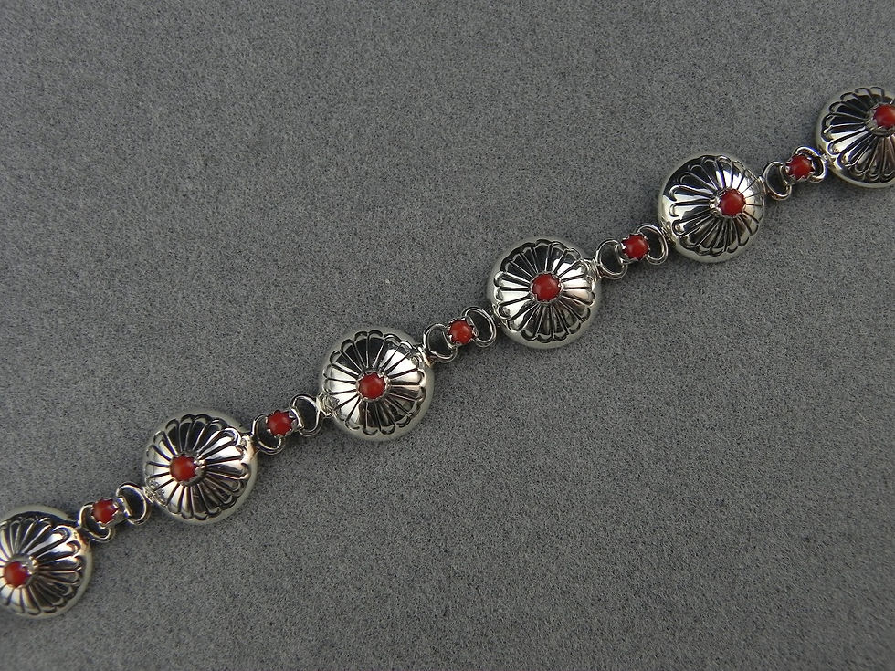 Thumbnail: Silver & Coral Concho-Style Link Bracelet