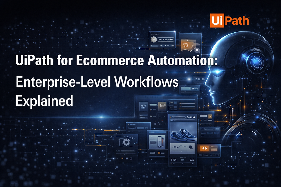 UiPath ecommerce automation platform illustrating enterprise robotic process automation workflows for online store operations.