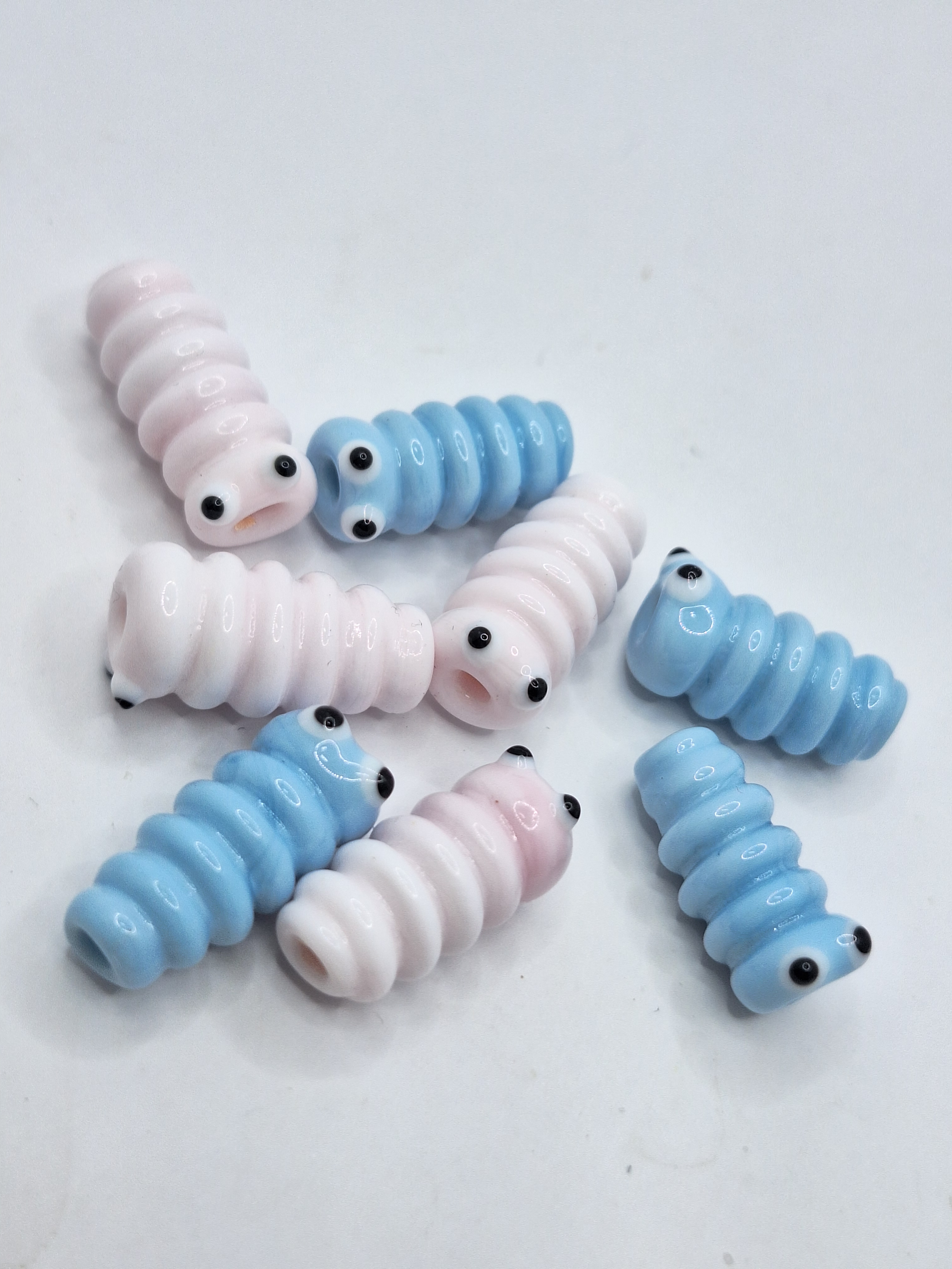Two Caterpillar Beads Baby Pink and Blue