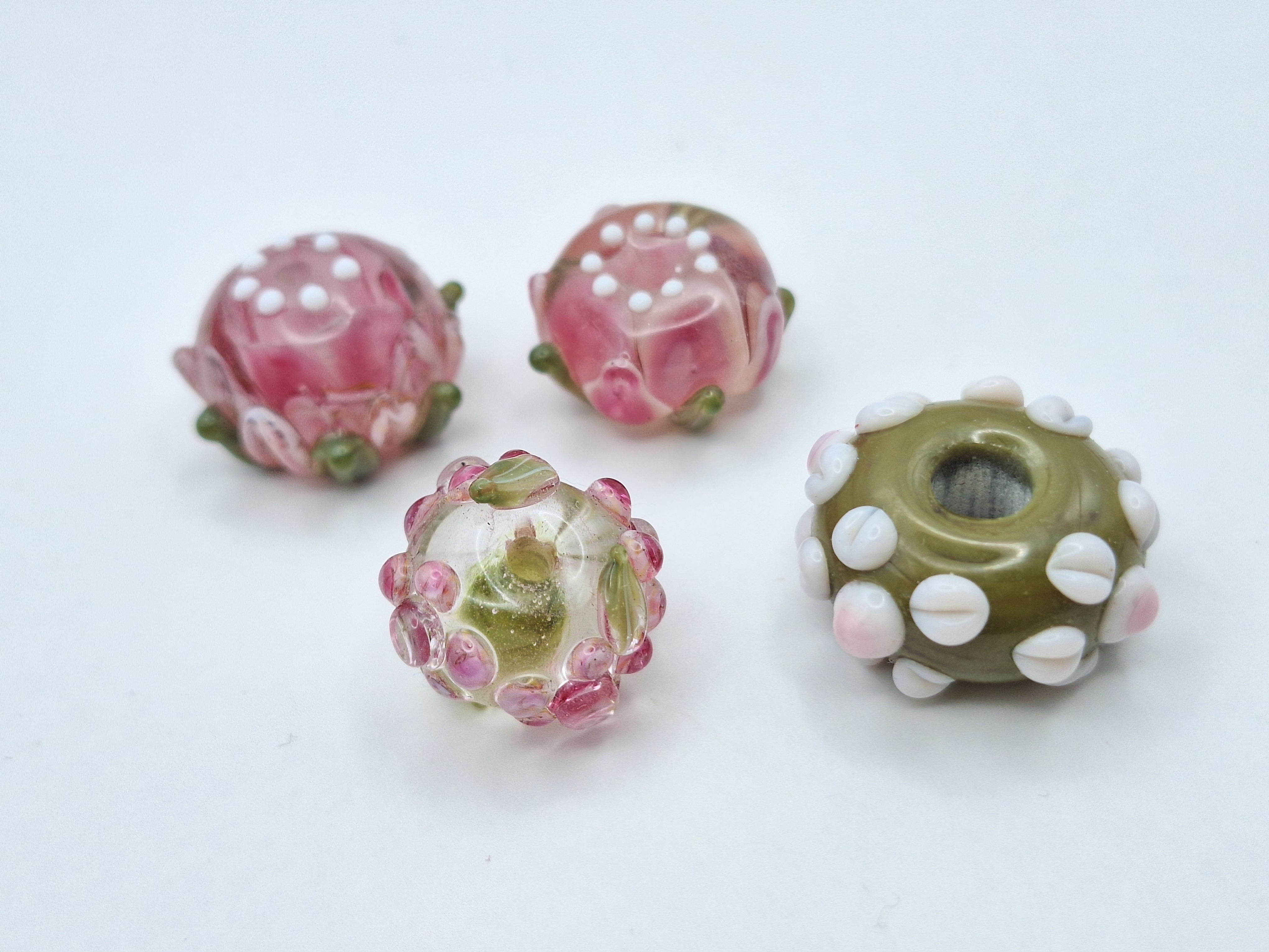 A Beautiful Mix Of Pink and Olive Beads Flowers Swirls