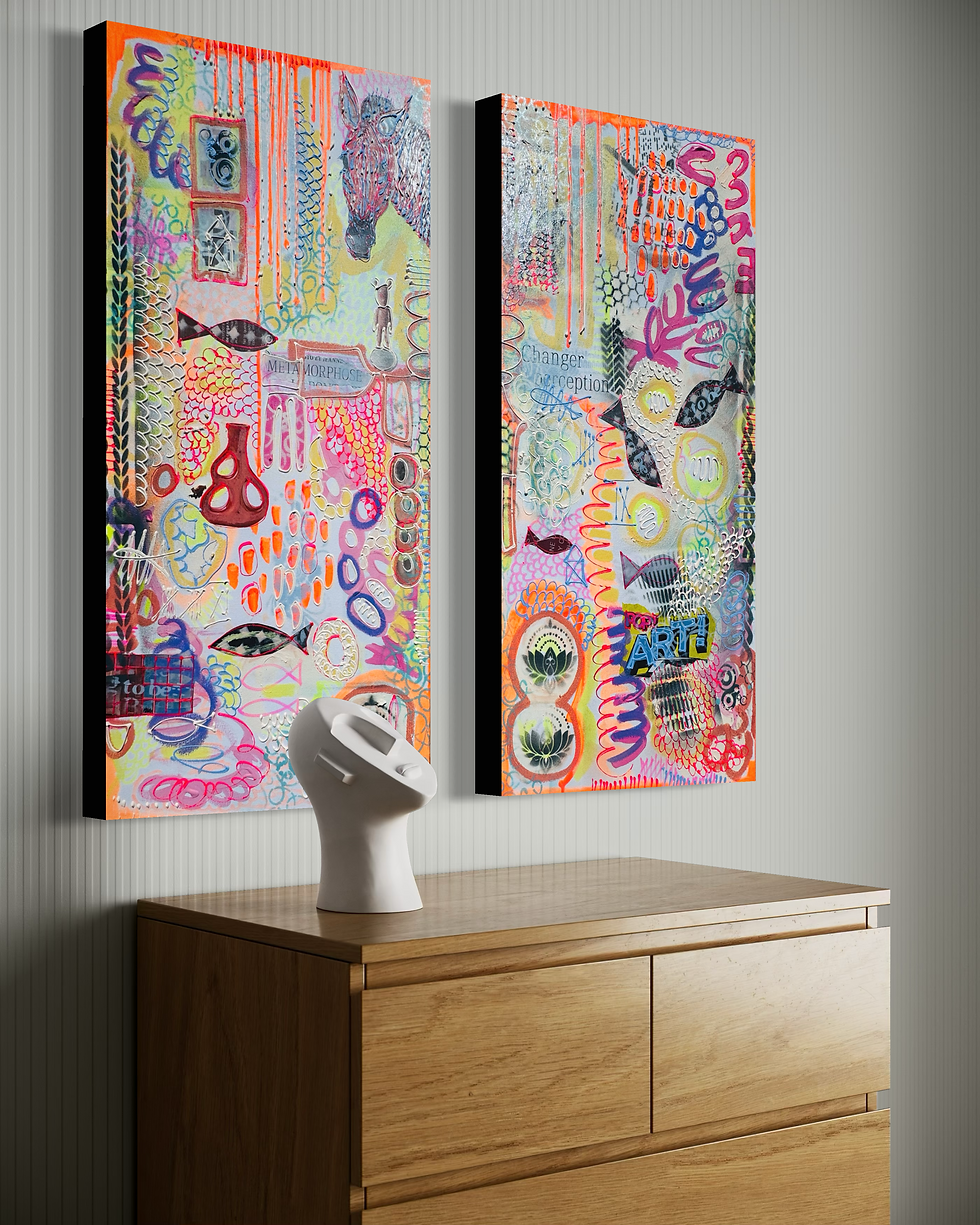 Miniaturbild: Pop Art Metamorphose 1 & 2” Diptychon: Acryl Mixed Media on Canvas