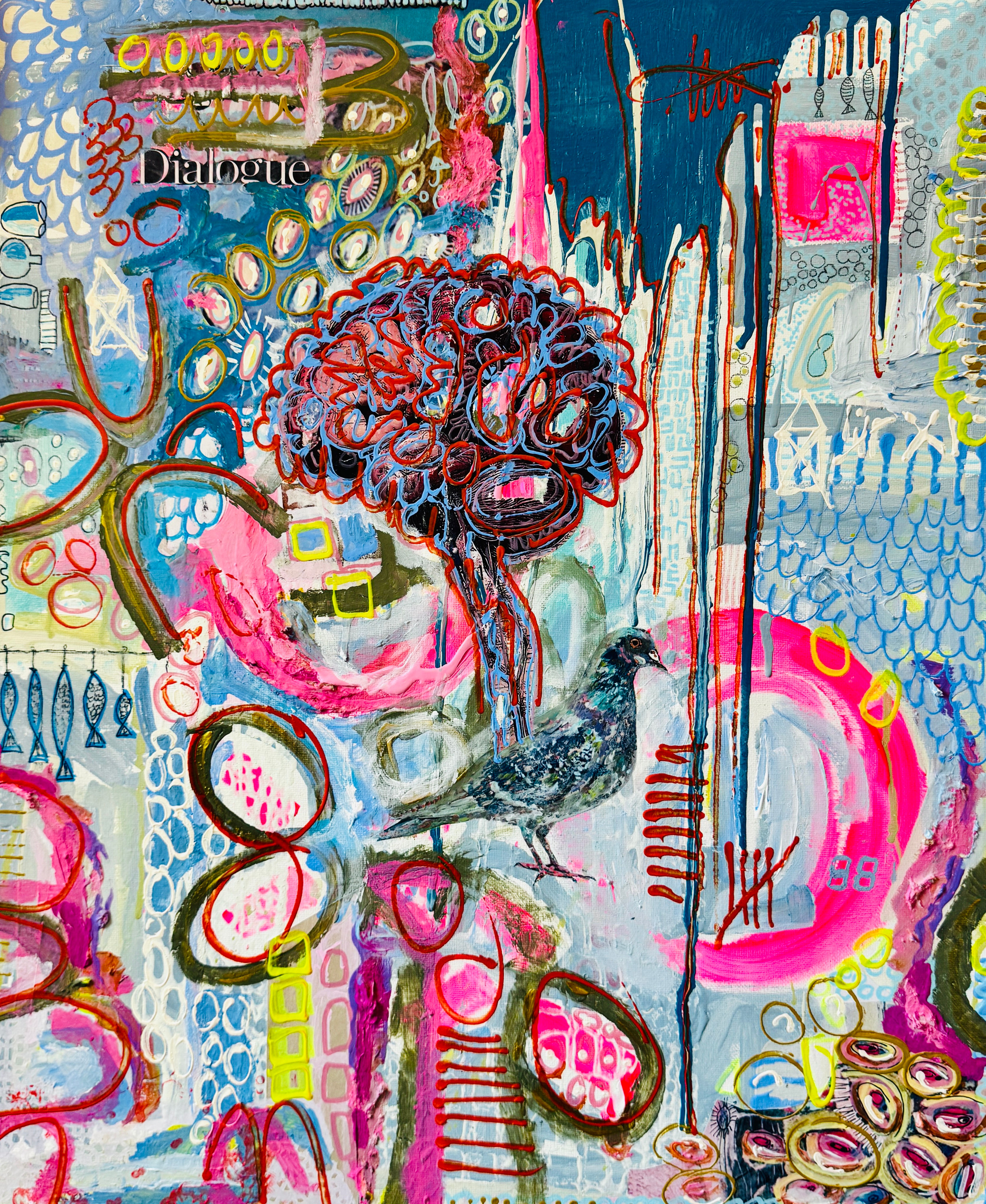 Hirnlandschaft mit Taube, Fischen und dem Haus vom Nikolaus 2026: Acryl Mixed Me