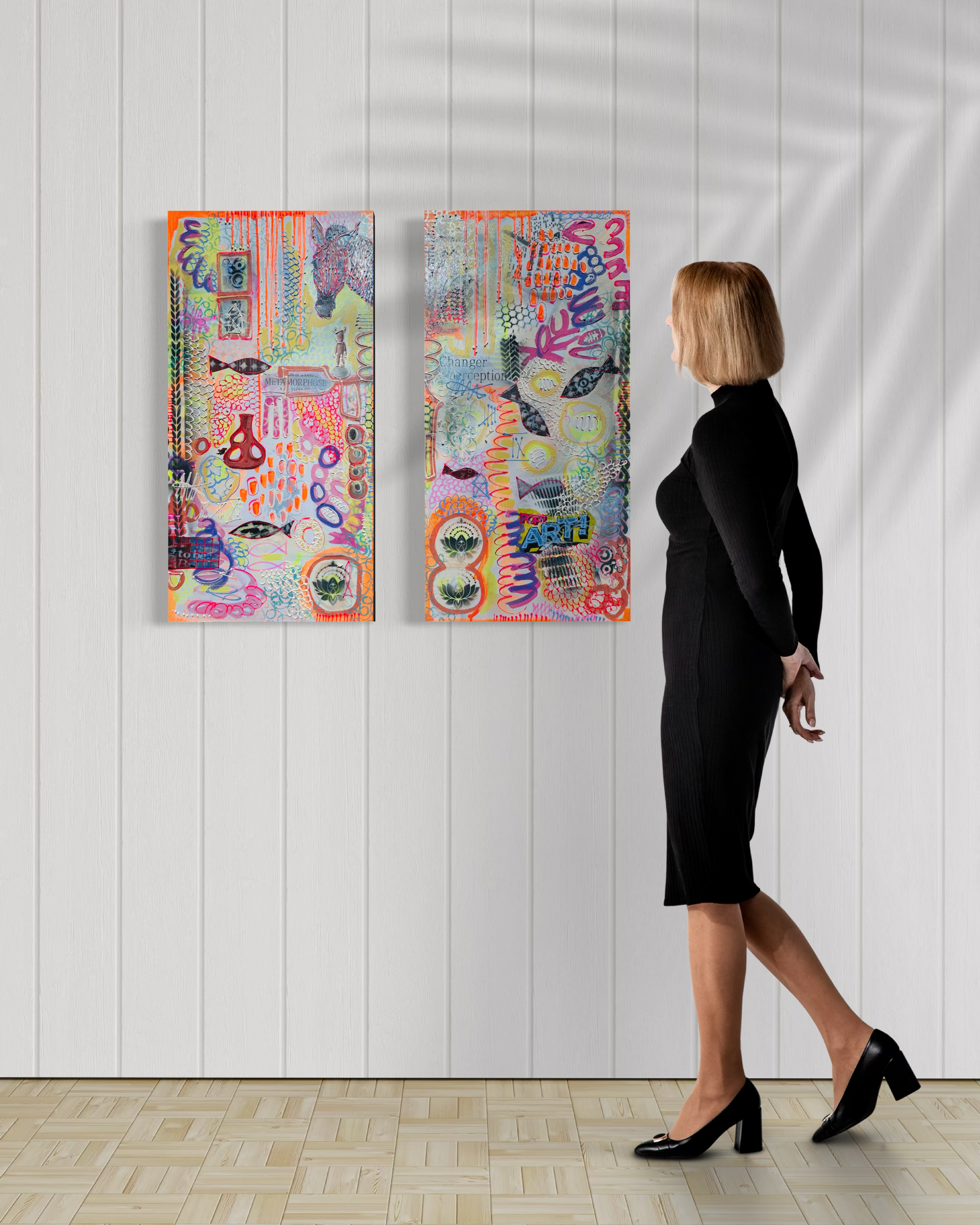 Pop Art Metamorphose 1 & 2” Diptychon: Acryl Mixed Media on Canvas