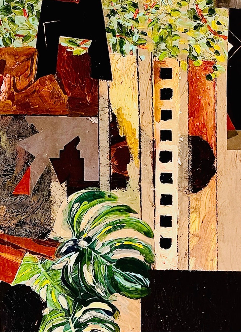 Miniaturbild: Apfel und Quitte mit Monstera Fensterblatt 2024: Acryl Mixed Media on Canvas