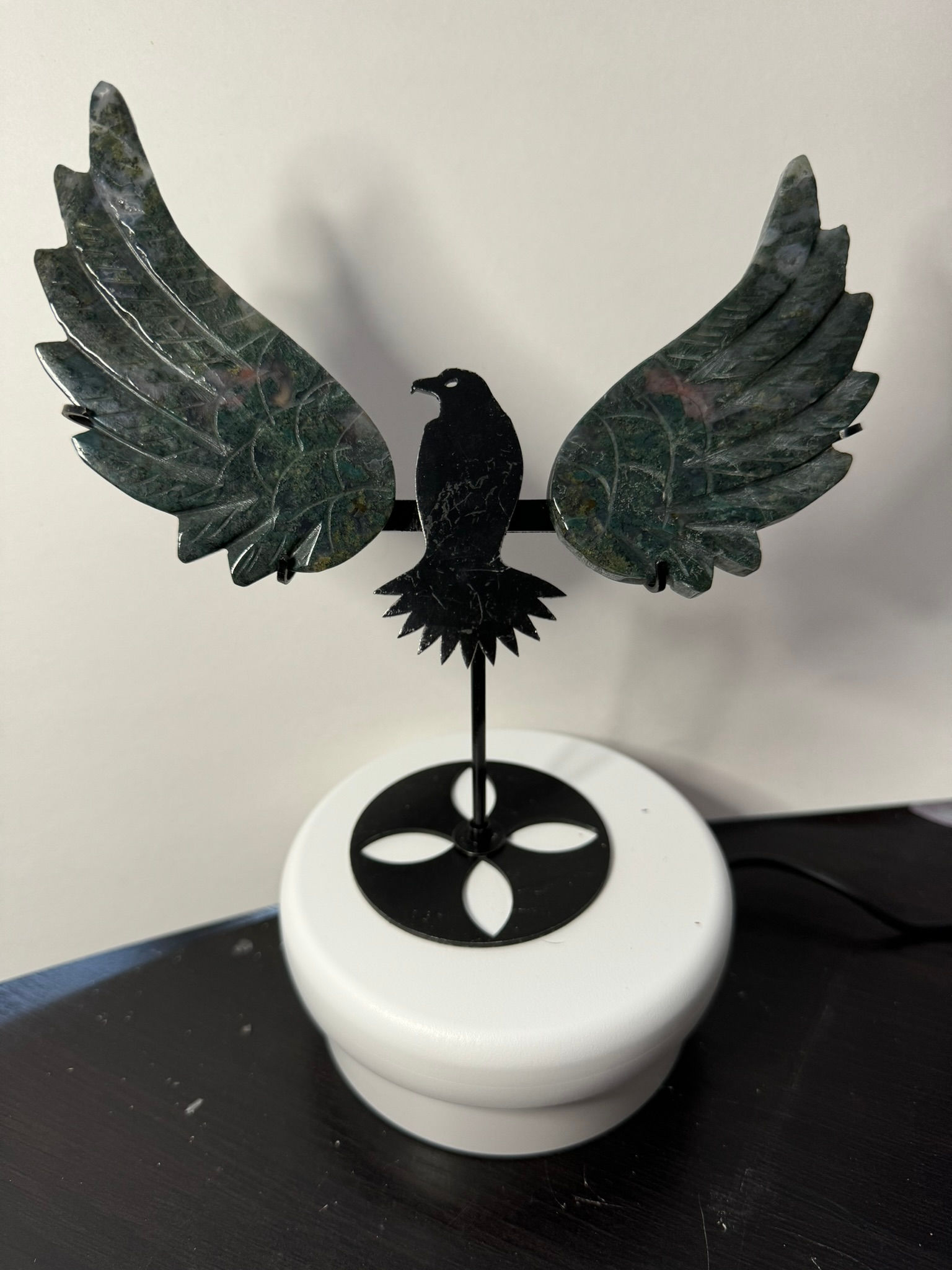 Moss Agate Crow with Wings