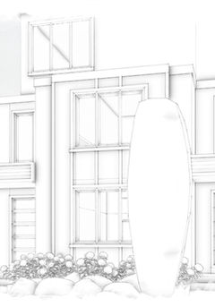 Modern architectural sketch studying building form and shadow. By Black Cabin.