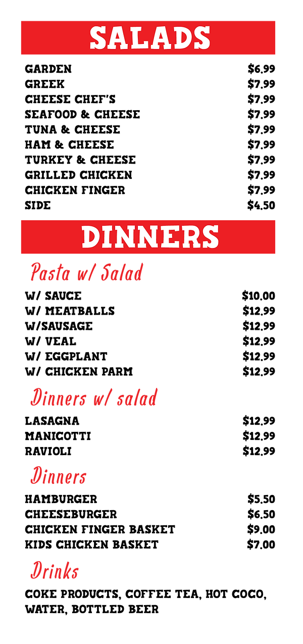 MENU Pizza Chef of NL