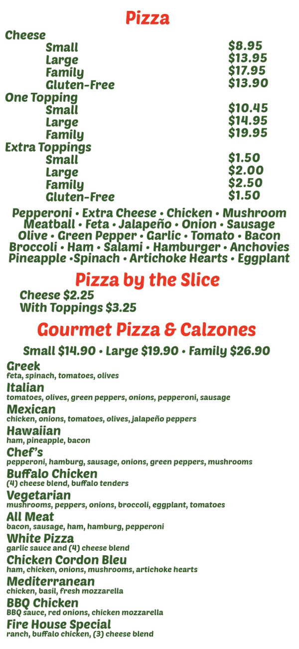Menu Bradford Pizza Chef