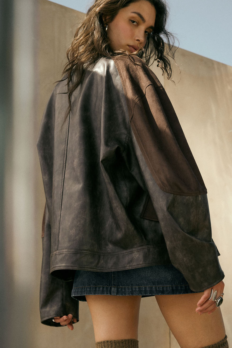 Thumbnail: Faux Leather and Suede Barrel-Sleeve Jacket