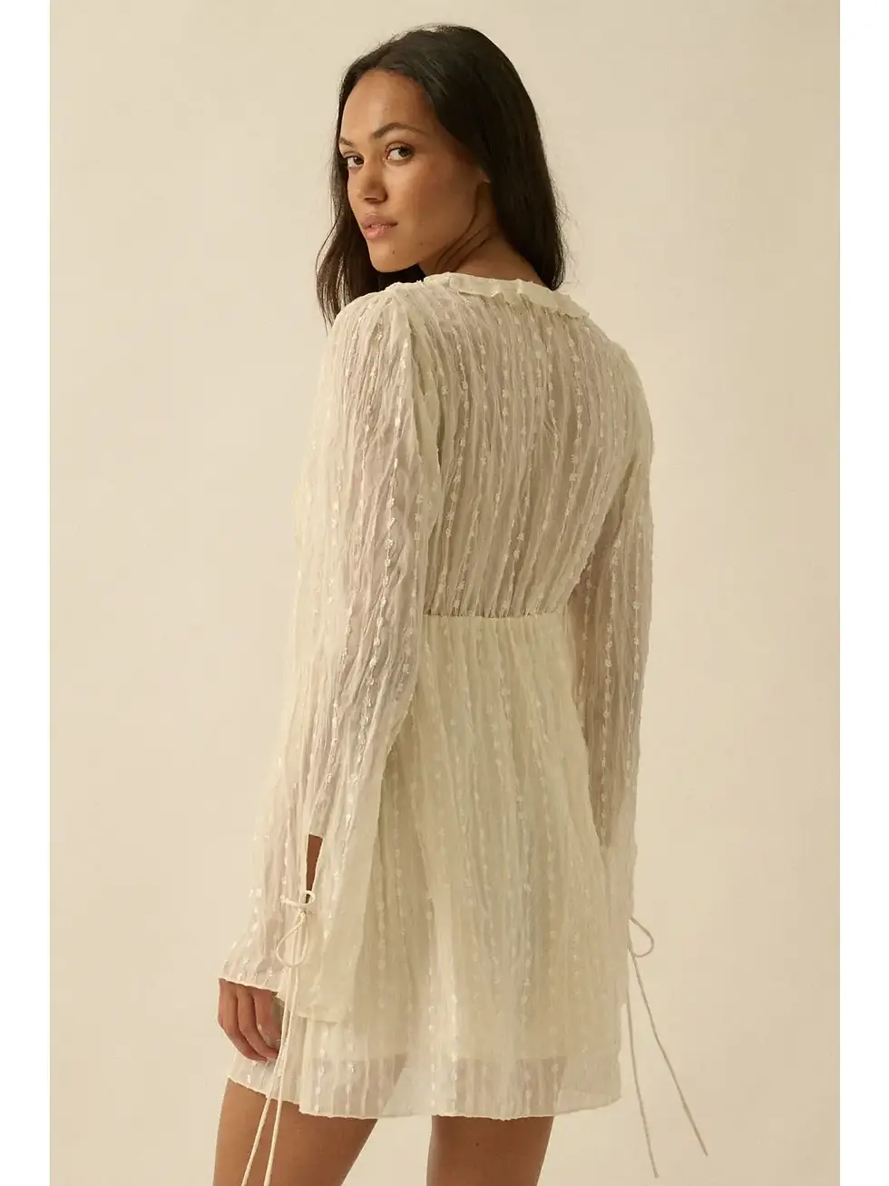 Thumbnail: Embroidered Chiffon Bell-Sleeve Ruffle Mini Dress