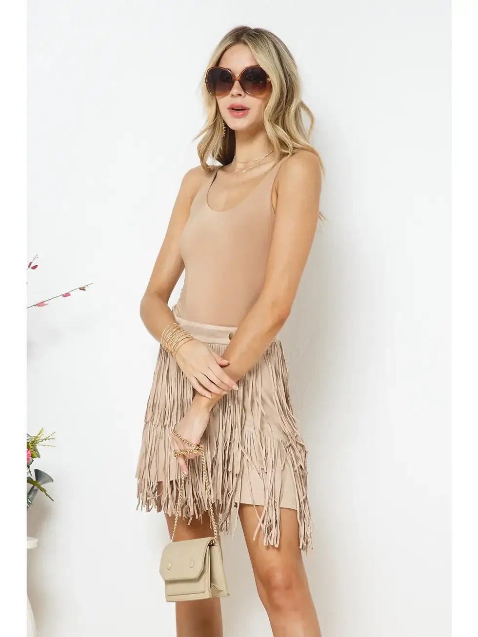 Thumbnail: Blue B | Faux Suede Studded Fringe Skirt