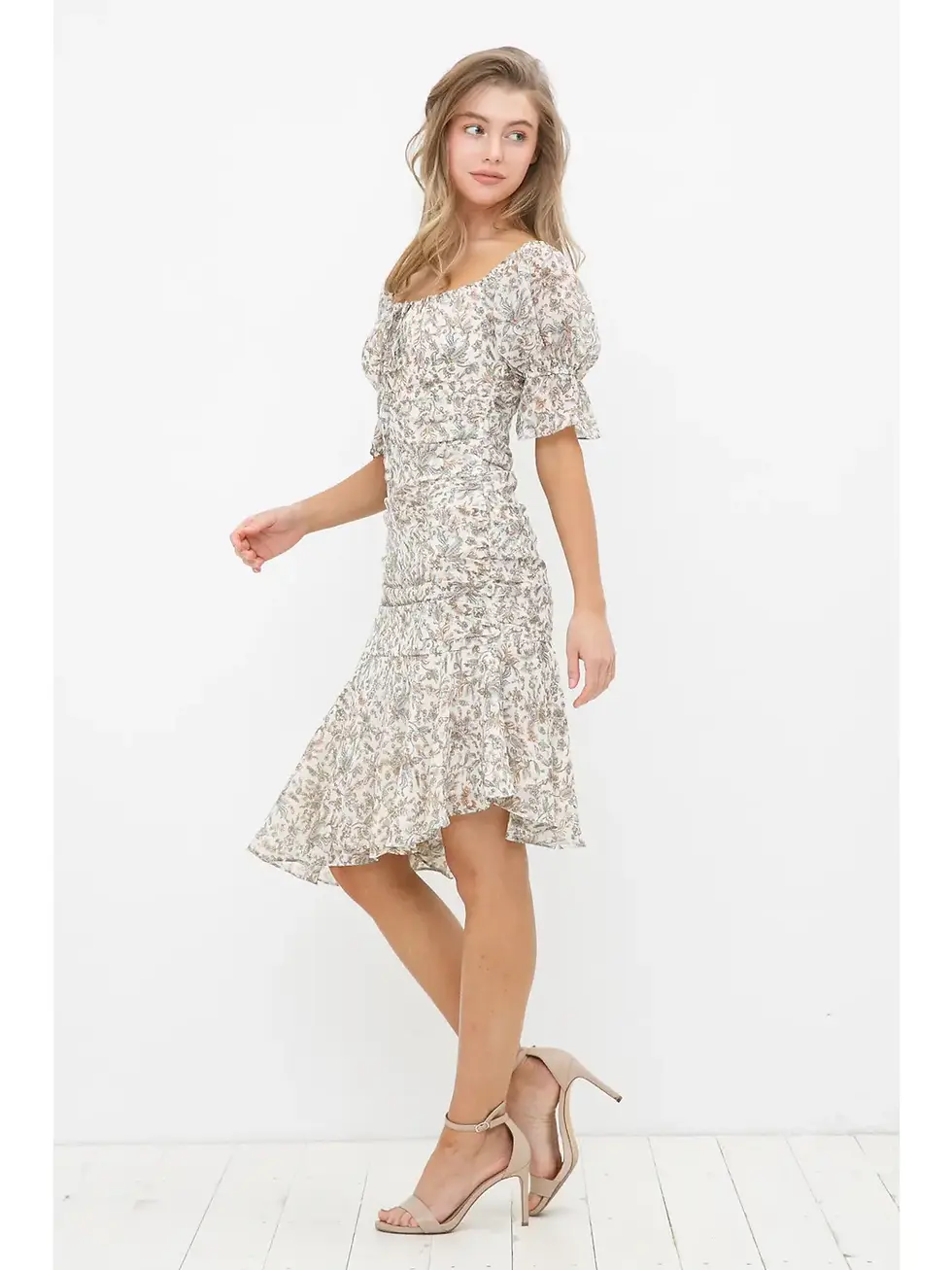Thumbnail: Blue B | Floral Chiffon Ruched Asymmetrical Ruffle Dress