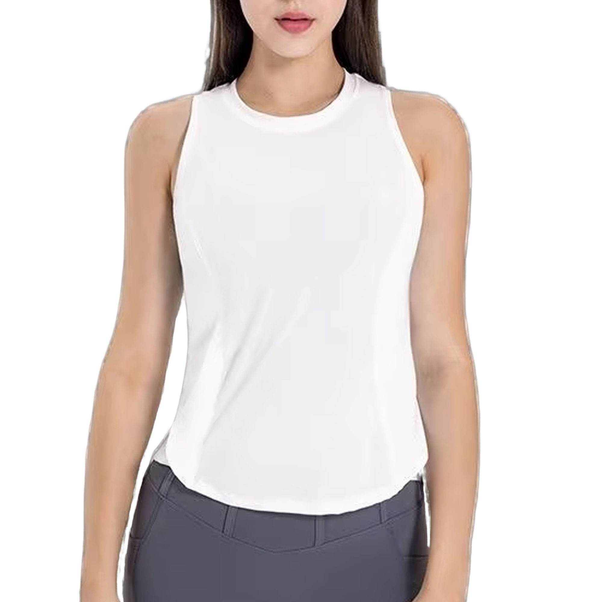 This shows LANETHIX Cross Back Layered Tank in white