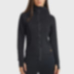 a photo of a model wearing the full zip hoodie with fleece lining in black  - front view