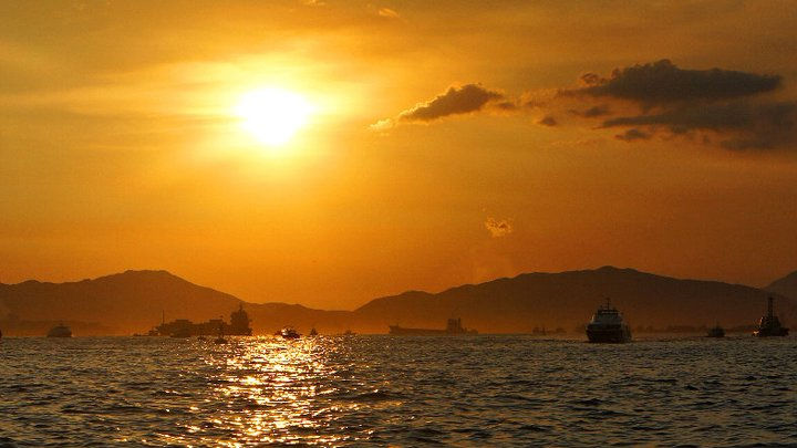 evening set on the star ferry