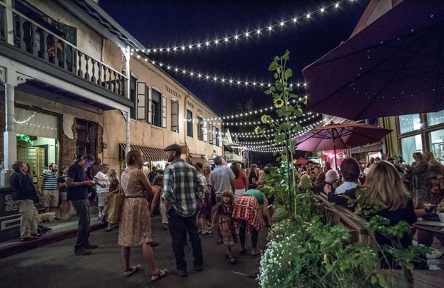 The First Friday Art Walk under the Terrazzo Lights on Commercial Street