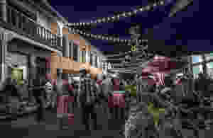 The First Friday Art Walk under the Terrazzo Lights on Commercial Street