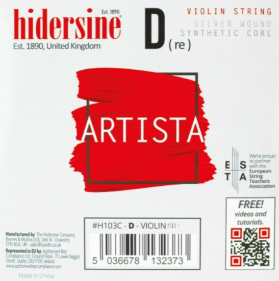 Hidersine Artista Violin D String – Silver Wound, Synthetic Core