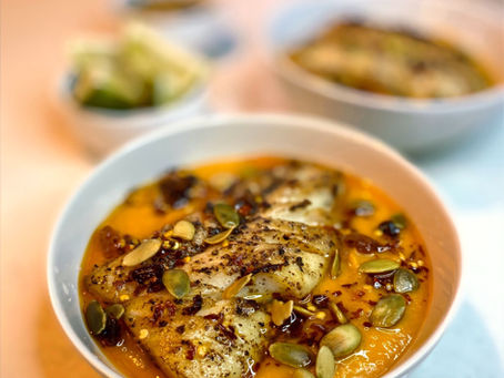 Butternut Squash Soup with Seared Sumac Cod
