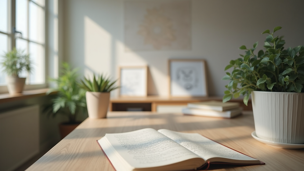 Eye-level view of a serene workspace with minimal decor