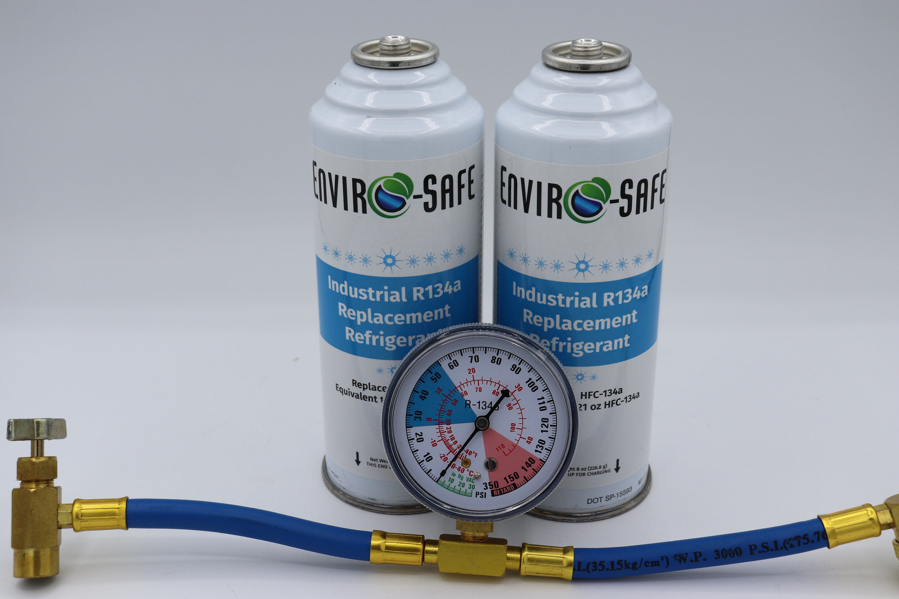 Industrial R134A Replacement Refrig 8 oz EQUIV to 21 oz 2 Cans & Gauge Kit #1039