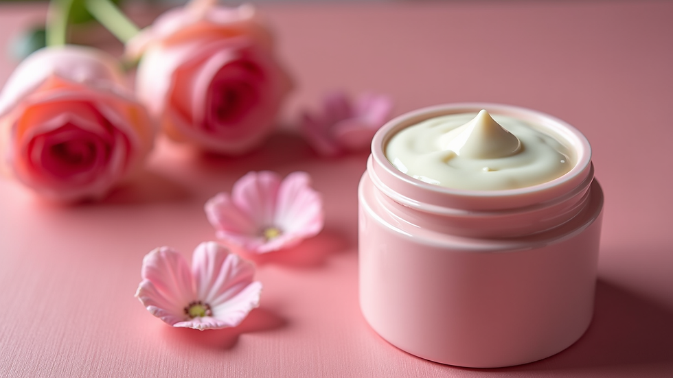 Vue rapprochée d’un pot de crème artisanale aux pétales de rose
