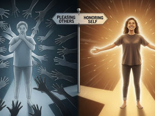 Person is turning from people pleaser to confident authentic person