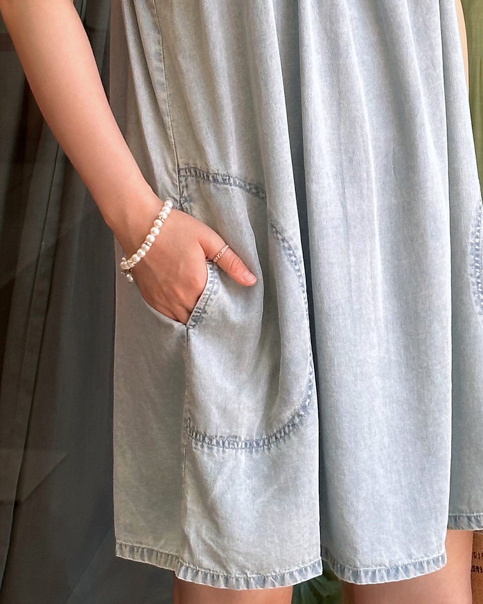 Thumbnail: HD3013CM-  Blue Denim Bow-Tied Mini Dress