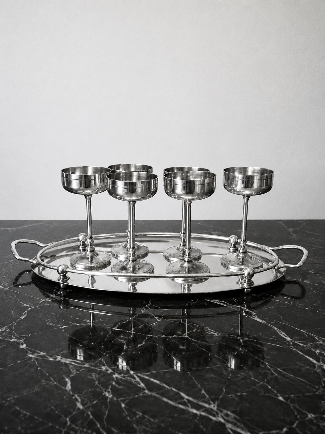 Art Déco silver plate liqueur set