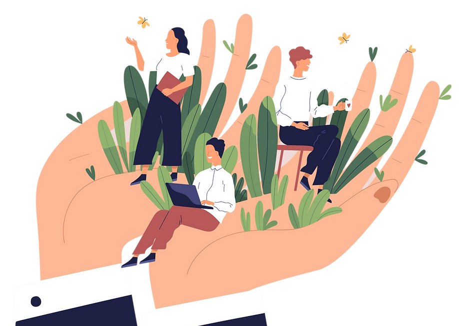 Illustration on hands holding a group of people