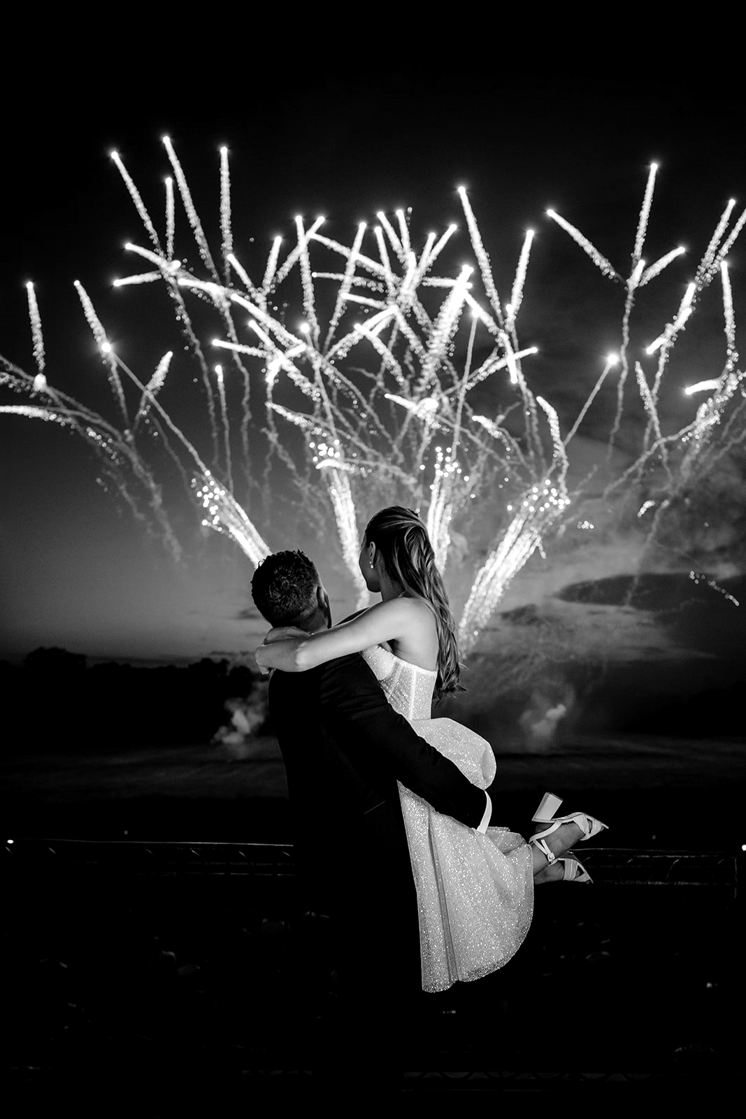 Marcus & Samatha fireworks black and white