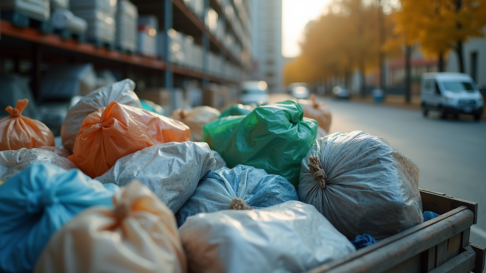 Close-up view of sorted recyclable materials ready for pickup