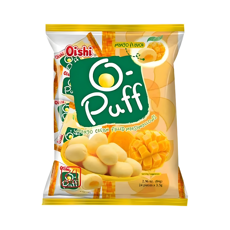 Oishi o-puff cream filled marshmallow mango 105g