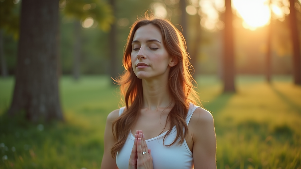 Close-up view of a calm person practicing deep breathing outdoors
