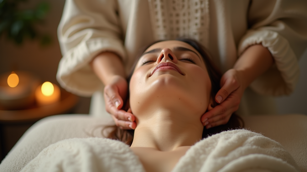 Eye-level view of a serene energy healing session in progress